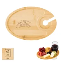 Wine & Dine Recessed Bamboo Tray With Wine Glass Holder