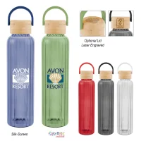 20 Oz. Ribbed Borosilicate Glass Bottle With Bamboo Lid