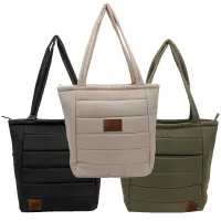 Otaria™ Puffy Recycled Tote Bag, Leather Patch - Laser Engraving