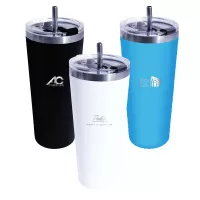 22 Oz. Memphis Standard Tumbler w/Flip Top Lid & Stainless Steel Straw (Laser)