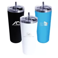 22 Oz. Memphis Tumbler w/Flip Top Lid & Stainless Steel Straw, Laser, Premium