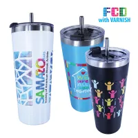 22 Oz. Memphis Tumbler w/Flip Top Lid & Stainless Steel Straw (Varnish)
