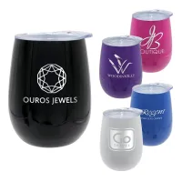 Pure 12 oz. Recycled Wine Glass with Lid, Laser, Premium