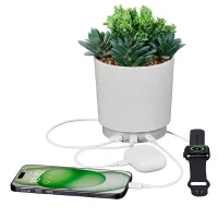 iHome PowerPlant USB Charging Station, Faux Succulent with USB Charger (iPP35)