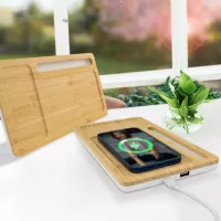 Bamboo Wireless Charging Pad and Desktop Organizer