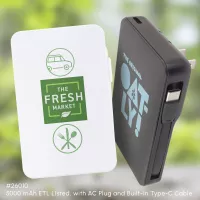 5000 mAh ETL LIsted, with AC Plug and Built-In Type-C Cable