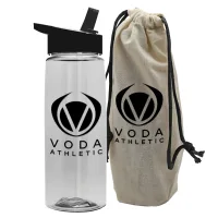 Garyline® Flair Tritan® Bottle with Flip-Straw Lid in a Cotton Bag - 26 oz.