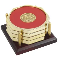 JAFFA® Four Octagon Coasters with Solid Cherry Tray