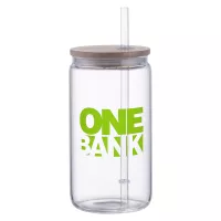 Doto 18 oz Glass Jar w/ Straw & Bamboo Lid